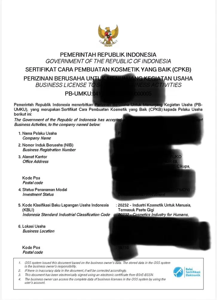 Dijual pabrik kosmetik / Pabrik skincare Aktif CPKB A