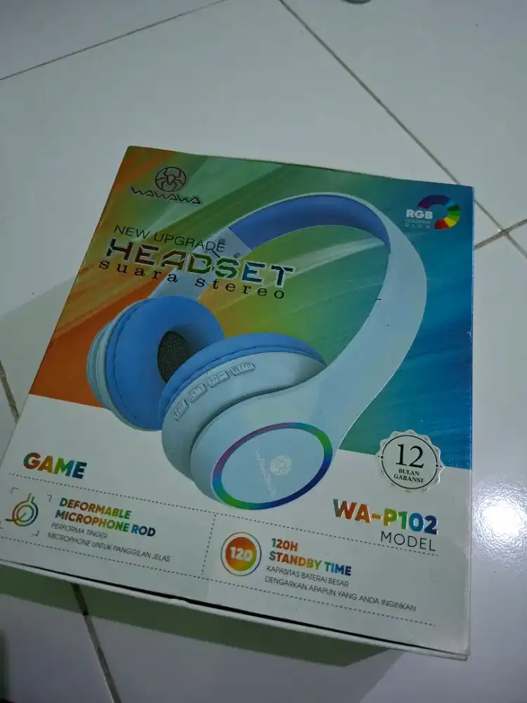 Headset Gaming Wireless WA-P102 RGB – Baterai Awet & Bass Mantap