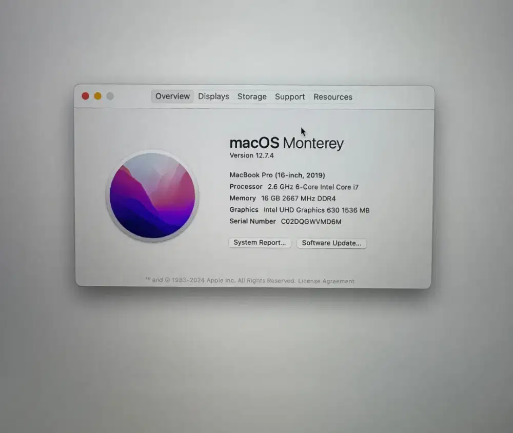 Macbook Pro 2019 layar 16 Inch Ram 16 Ssd 512 Core I7 Space Grey