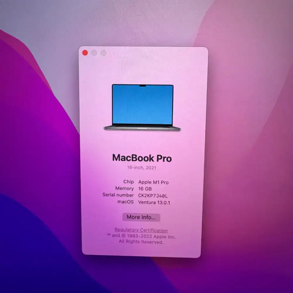 Macbook M1 Pro 16 Inch Ram 16 Ssd 512  lengkap full set Mulus like new