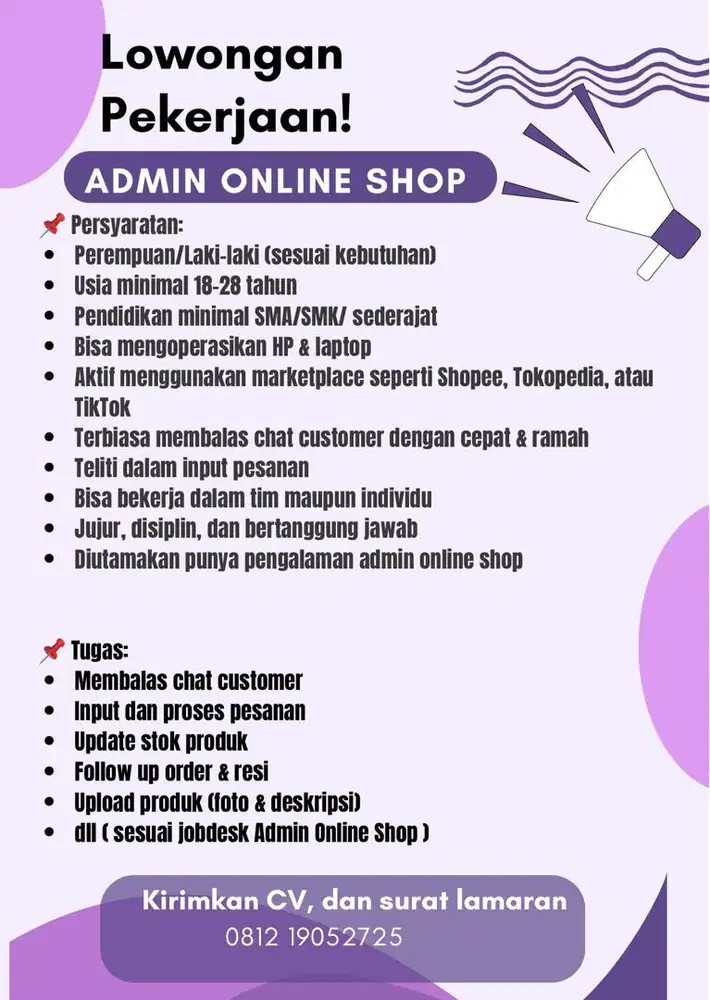 Loker ADMIN ONLINE SHOP