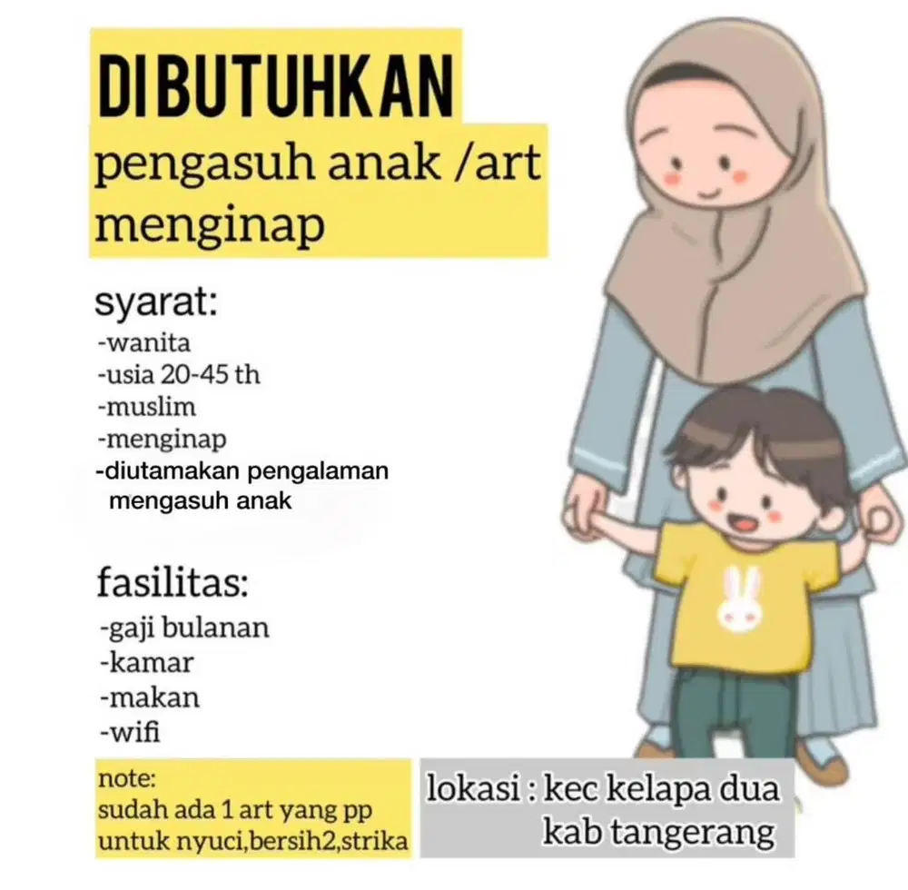di butuhkan pengasuh anak menginap