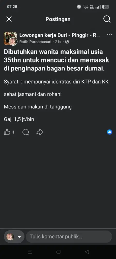 Dibutuhkan pekerja wanita untuk di penginapan