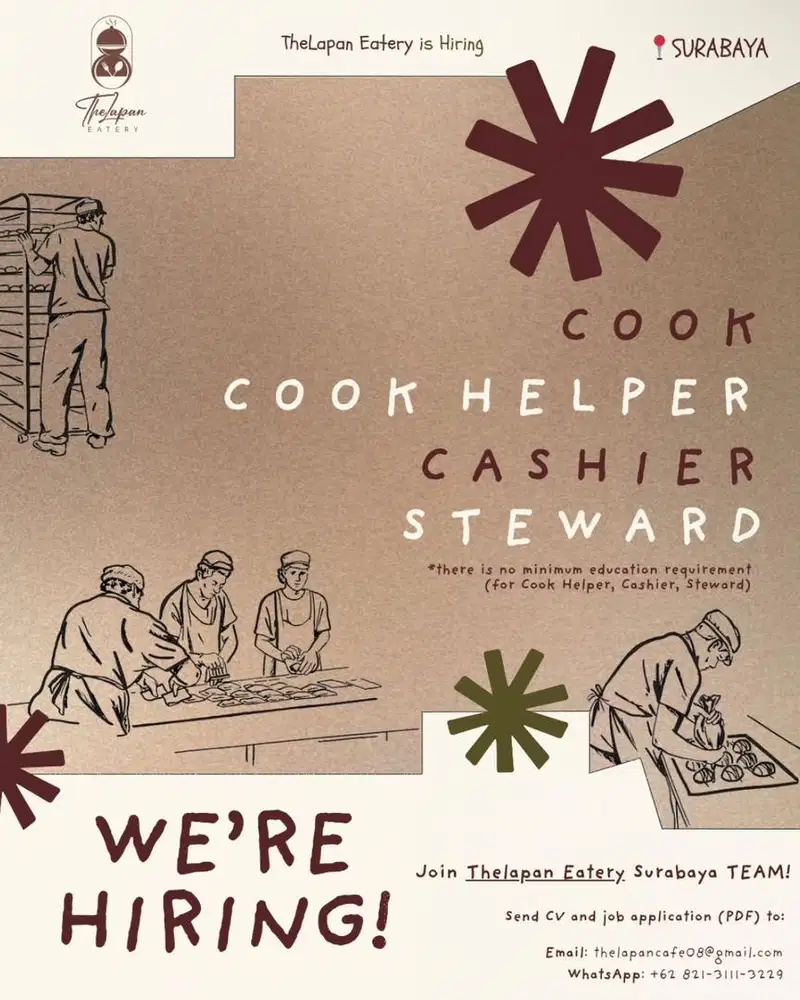 WE ARE HIRING (Cashier, Cook, Cookhelper, Steward)