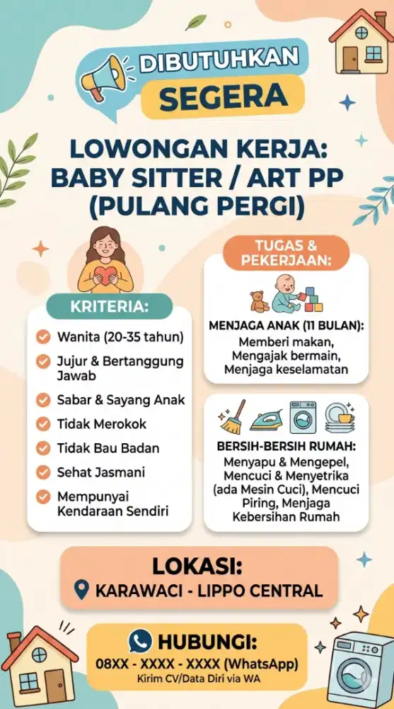 Dibutuhkan ART / babysitter PP karawaci