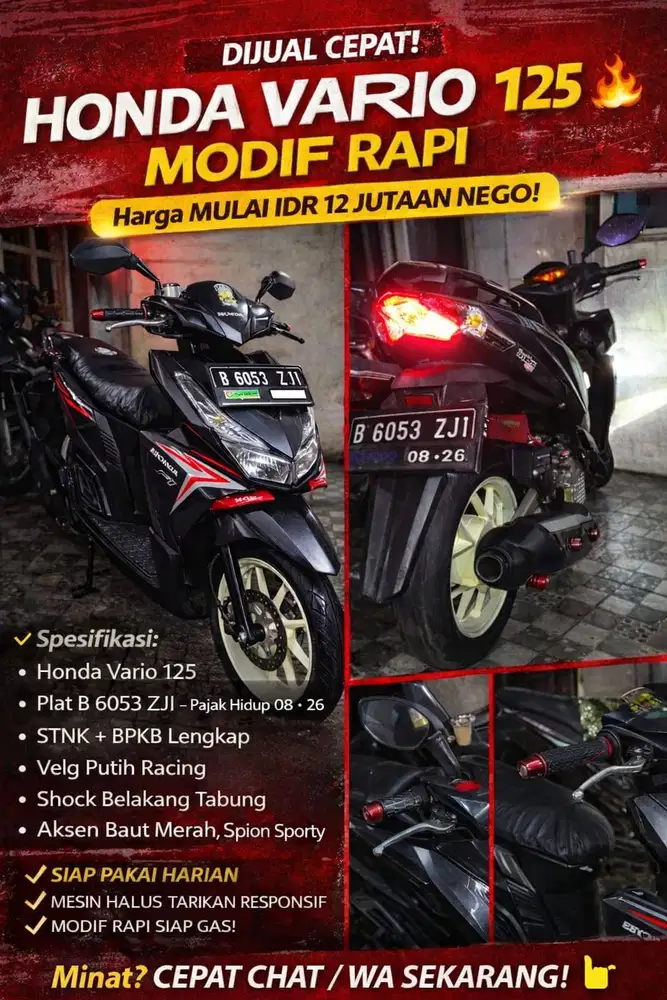 Dijual Honda Vario 125 Tahun 2016