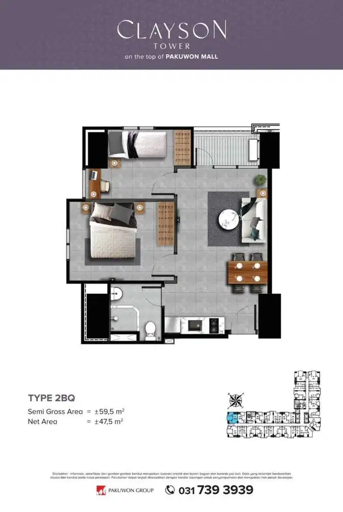 Apartement Clayson Tower , Apartemen Di Atas Pakuwon Mall