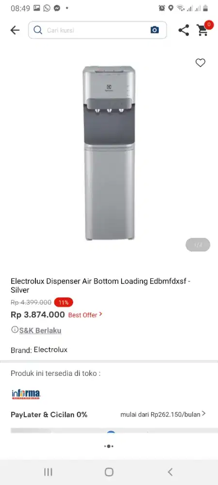 Electrolux dispenser galon bawah