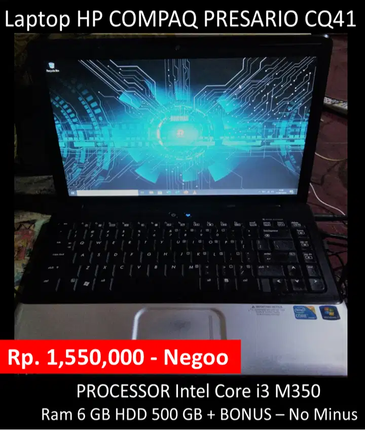 Beli lsg dpt Bonus-HP COMPAQ PRESARIO CQ41 Core i3 M350 Ram 6GB HDD500