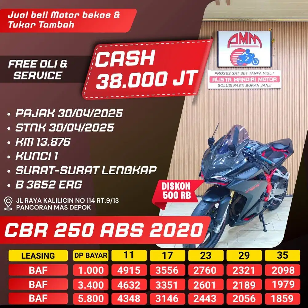CBR 250 NON ABS 2020 KREDIVO INDODANA CC 0% GOPAYLATER SHOPEE ALISTA