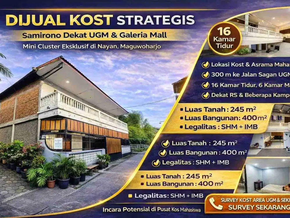 Kost 16 Kamar Dekat UGM UNY Sagan SHM IMB Harga Murah