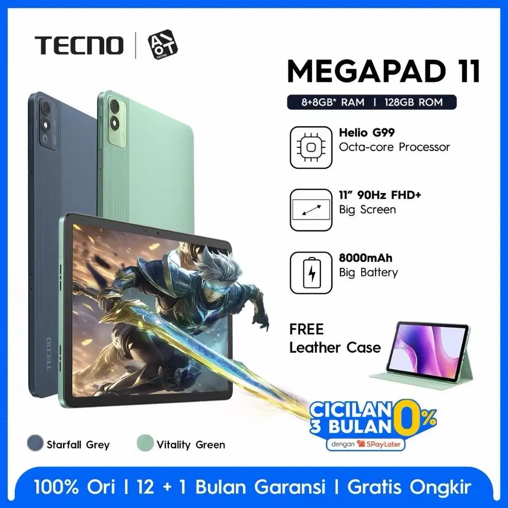 TECNO OFFICIAL STORE MEGA PAD 11inch baterai 8000mah free flip cover