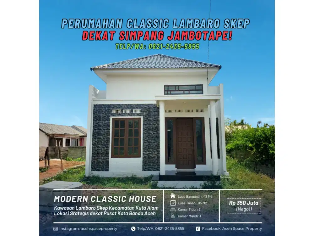 Dijual Rumah Murah di Lambaro Skep - Dekat Simpang Jambotape Kota Banda Aceh!