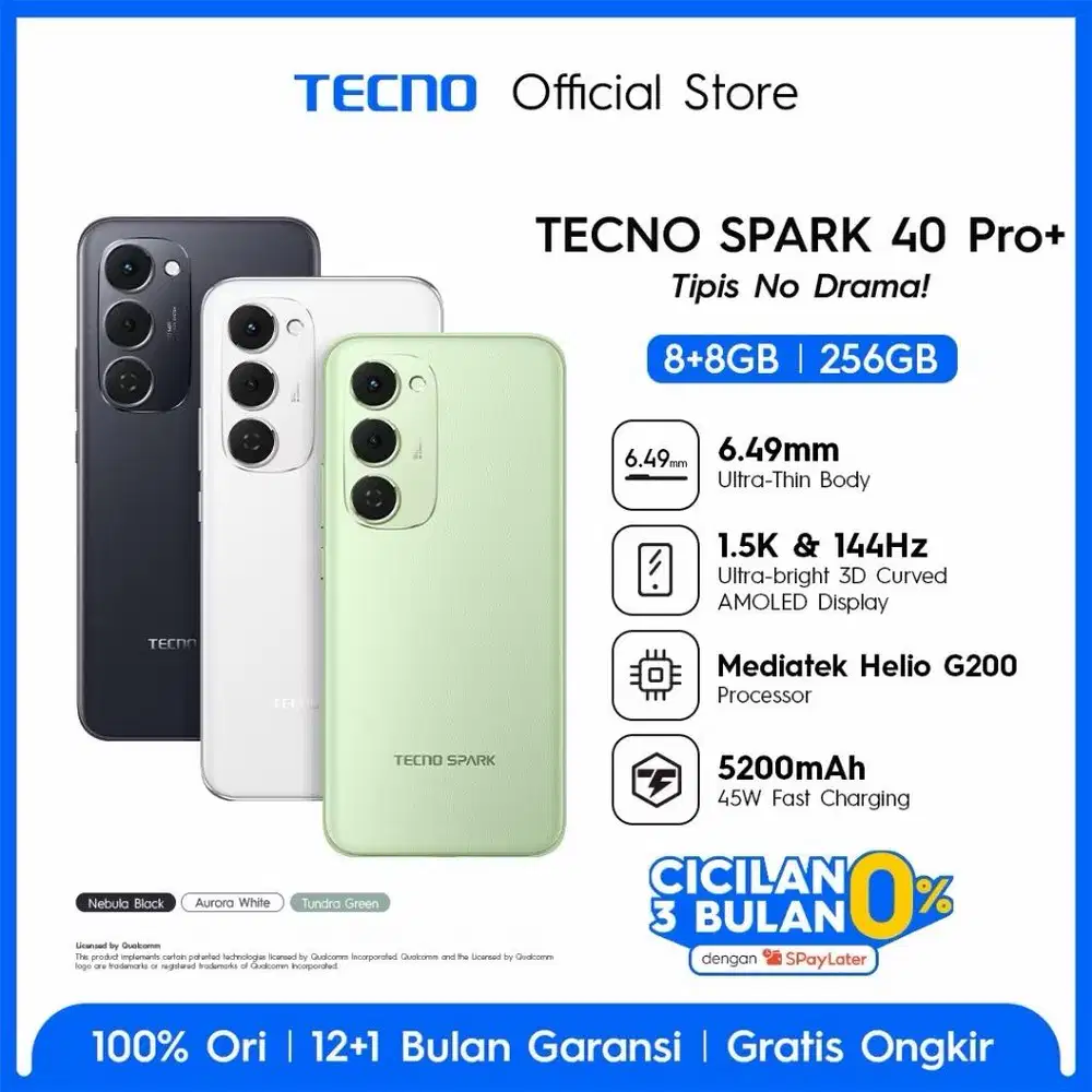 Official store TECNO SPARK 40 pro plus layar amoled 1,5K 144hz