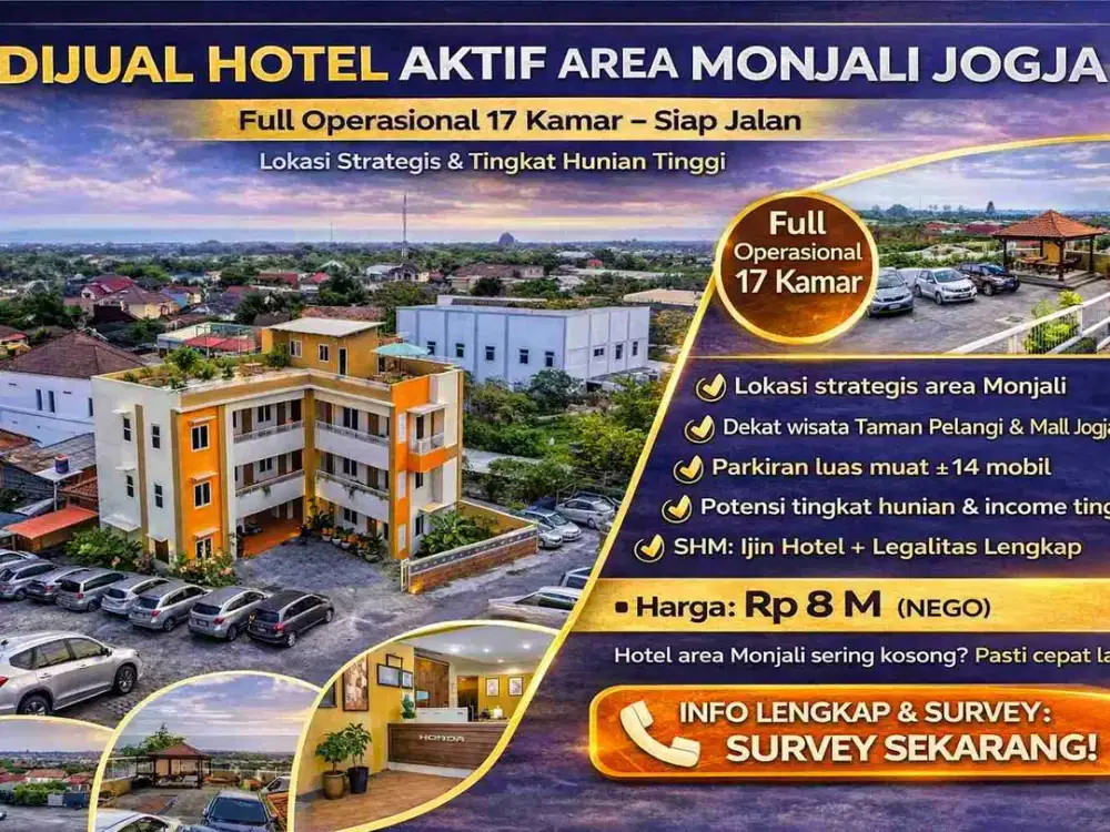 Hotel Aktif 17 Kamar Area Monjali Jogja SHM Ijin Hotel Parkir Luas