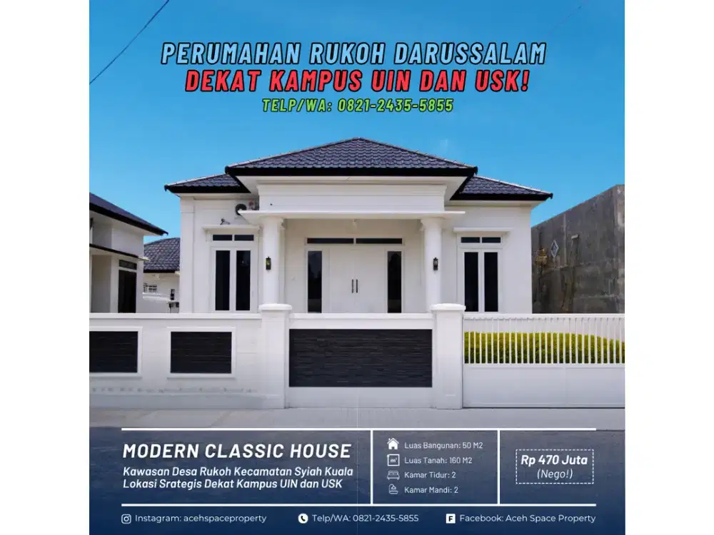 Dijual Rumah Dekat Kampus UIN dan USK - Berlokasi di Kawasan Rukoh Darussalam!
