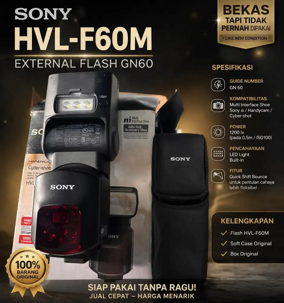Flash Sony HVL-F60M - Like New (bekas rasa baru belum pernah dipakai)