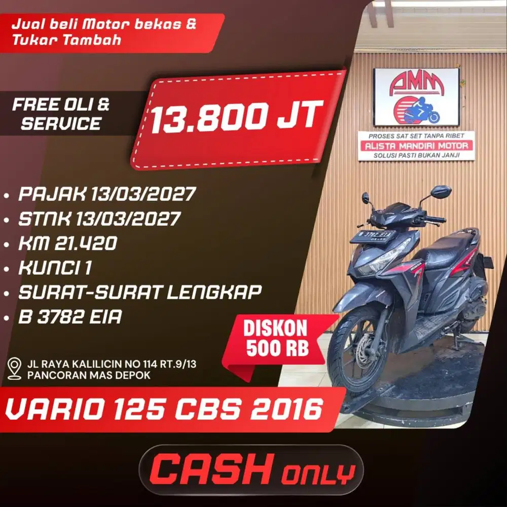 VARIO 125 CBS 2016 CASH ONLY CC 0% KREDIVO INDODANA PAJAK HIDUP ALISTA