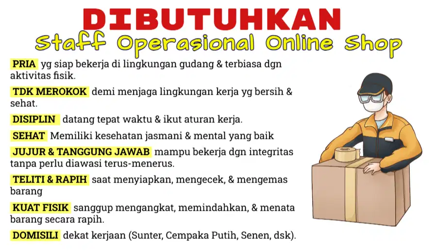 Dicari Staff Operasional Online Shop