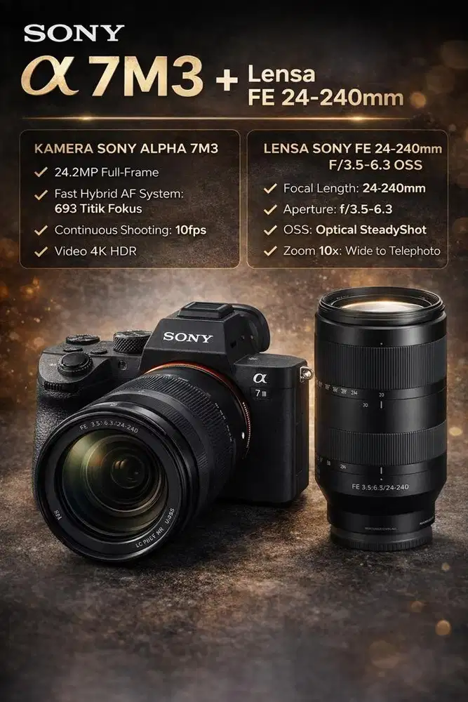 Sony A7III + Lensa Zoom 24-240mm – All In One, Cocok Foto & Video!