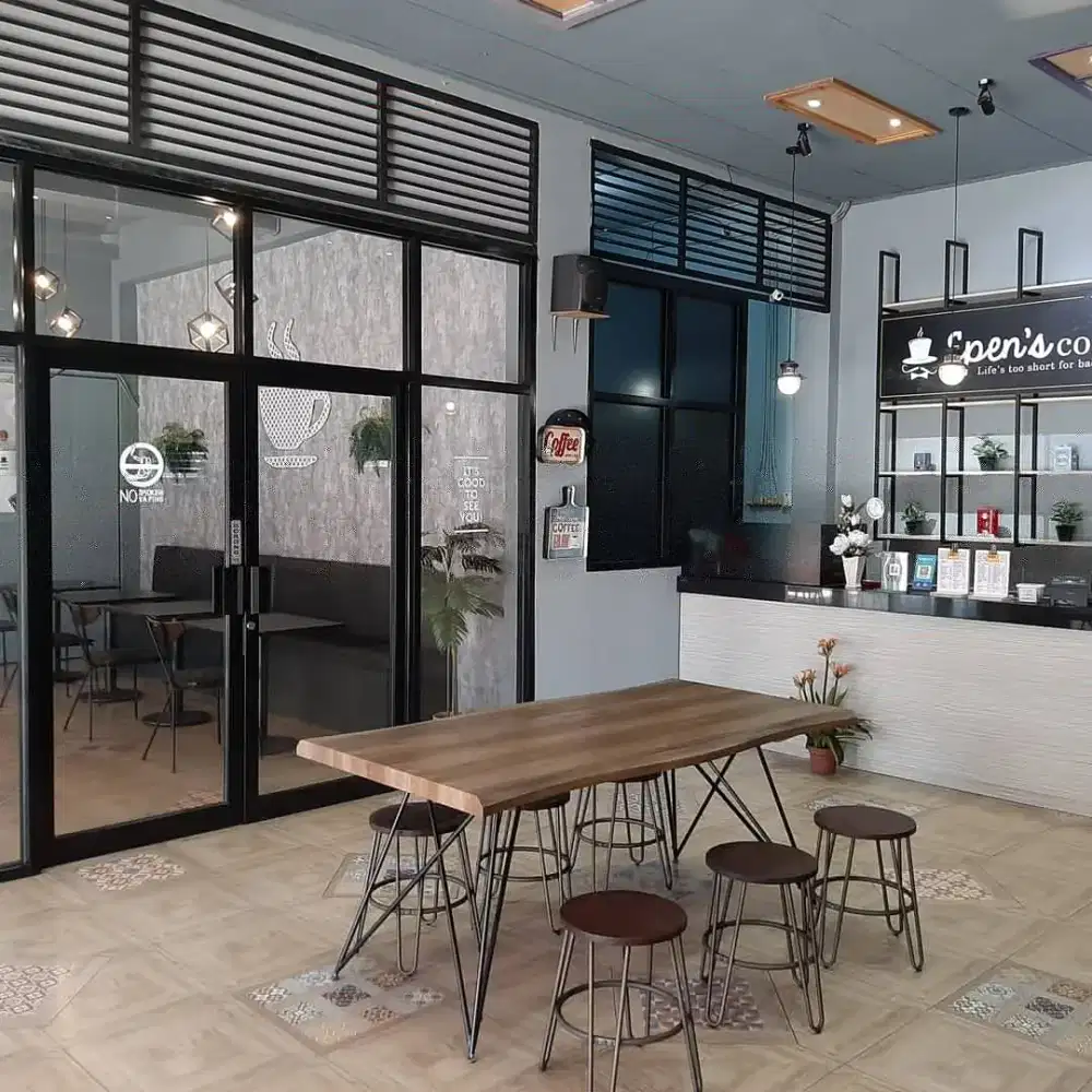 Meja motif kayu + 6 kursi bulat Informa