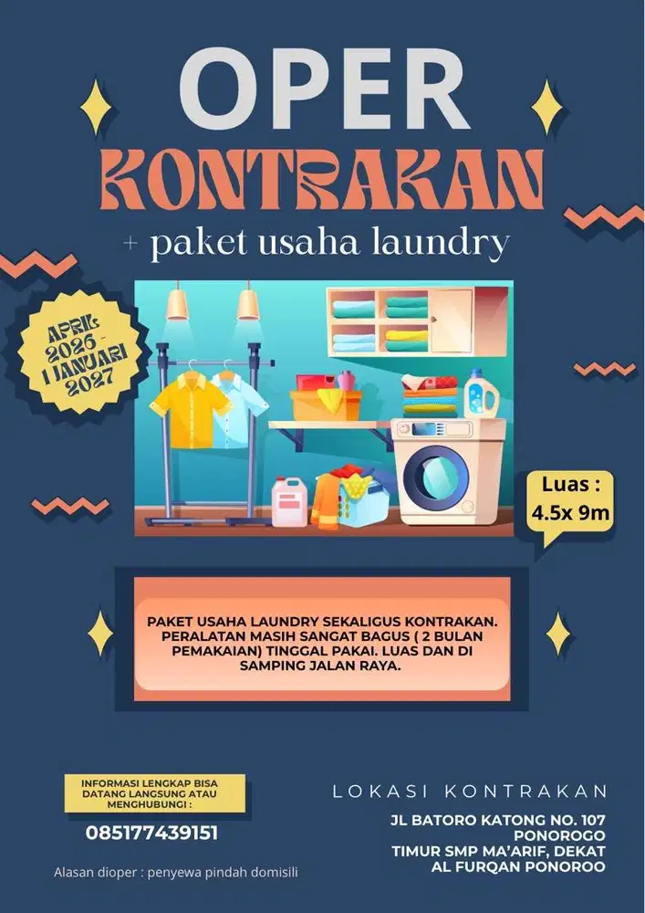 Oper kontrakan + paket usaha laundry