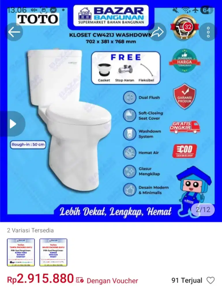 WC DUDUK Masih baru Bonus Wastafel