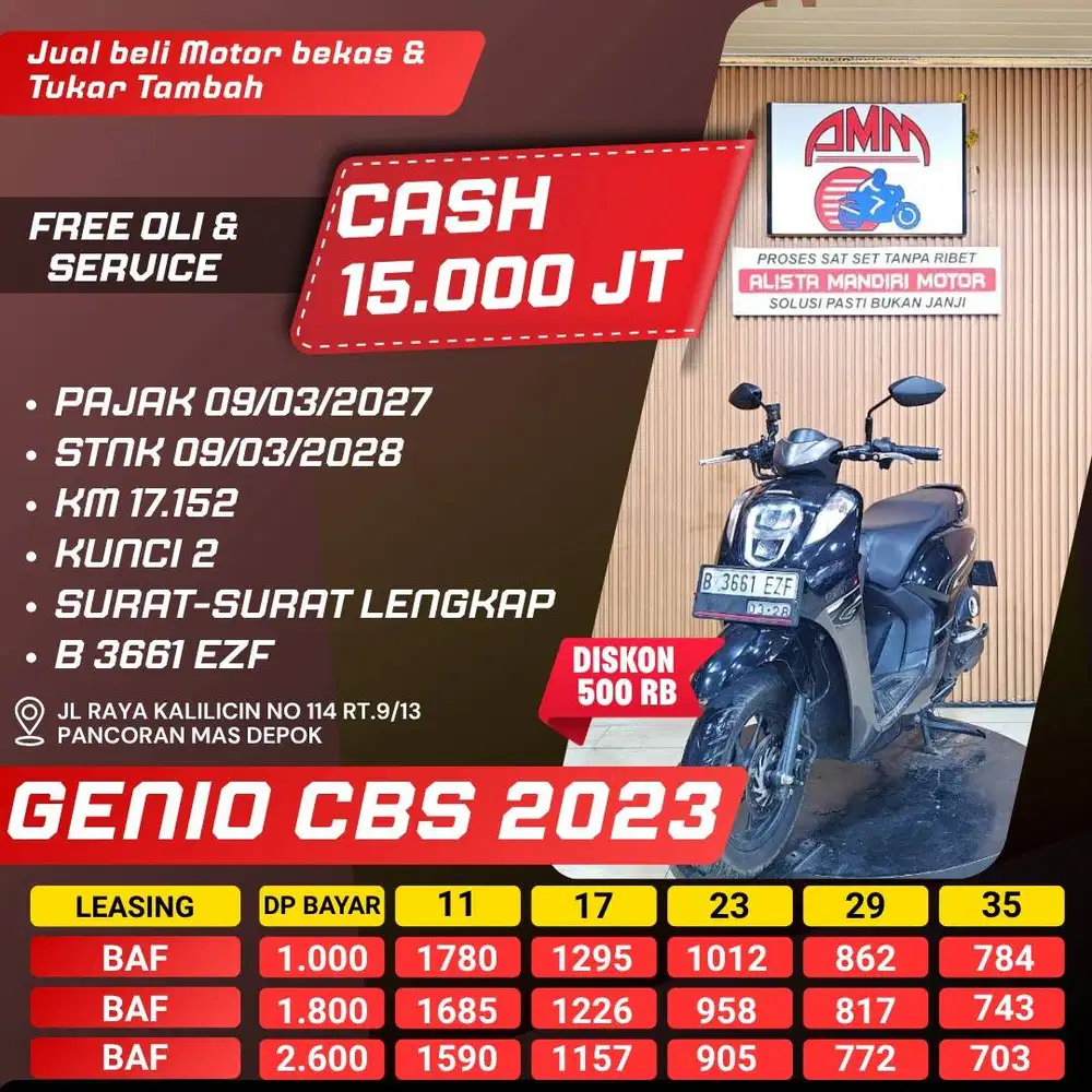 GENIO CBS 2023 DP 1 JUTA PAJAK HIDUP KM LOW KUNCI 2 KREDIVO CC ALISTA