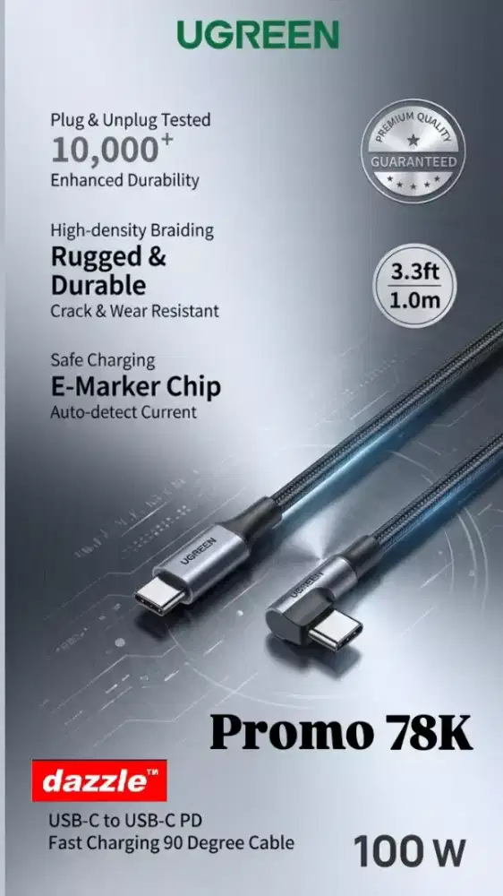 Kabel data ugreen c to c 109 Watt 1m black