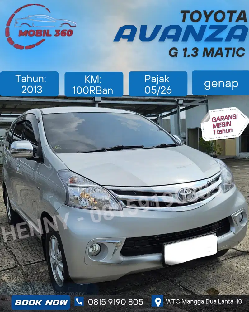 Avanza G 1.3 matic tahun 2013 warna silver
