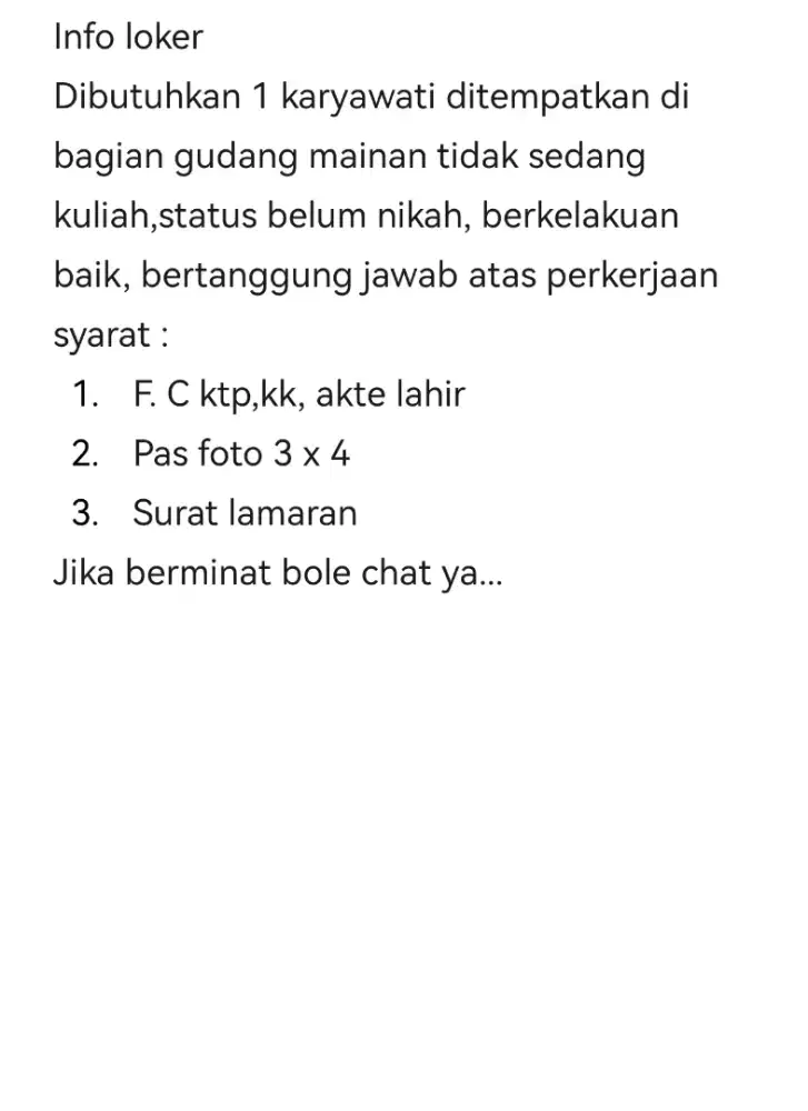 Info loker anak gudang