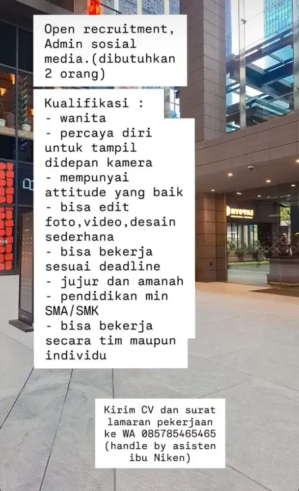 Iklan loker untuk konten kreator produk kuliner