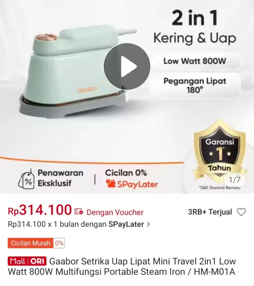 Setrika uap gosokan gaboor