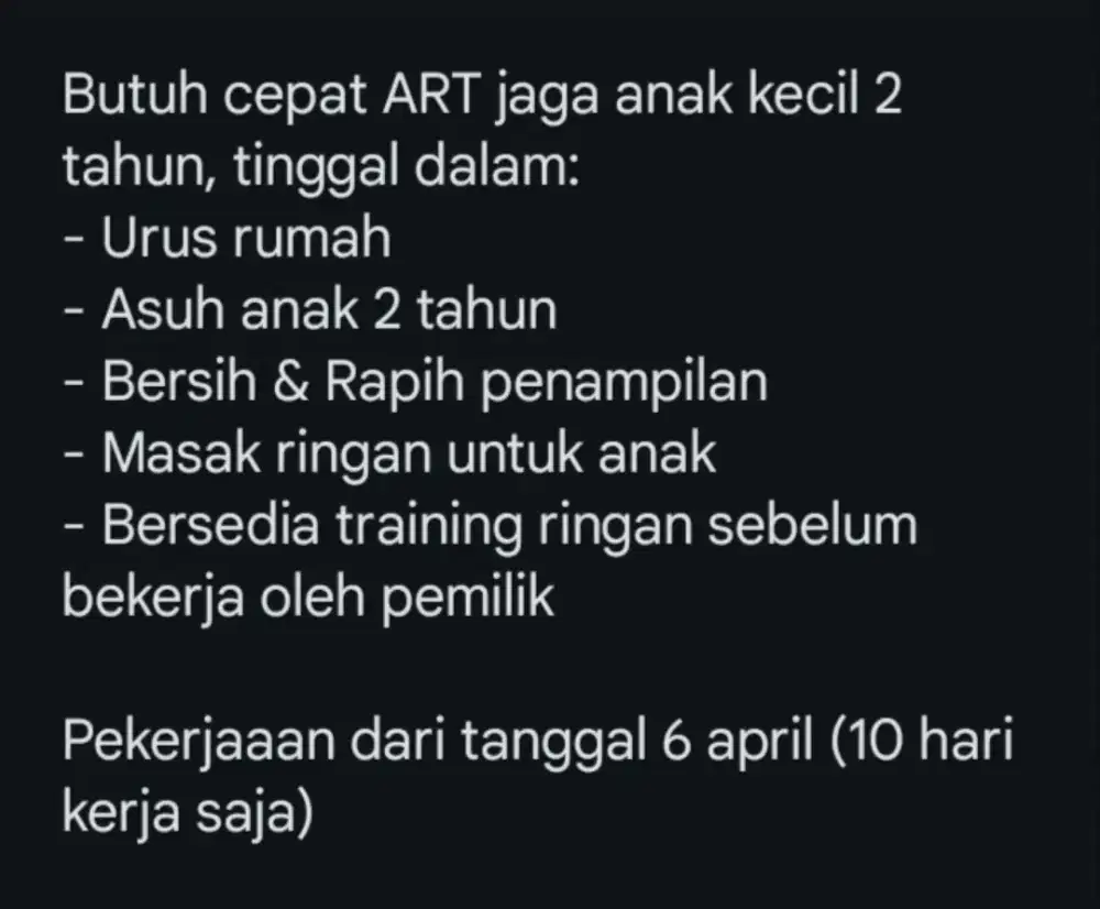 Dibutuhkan segera ART