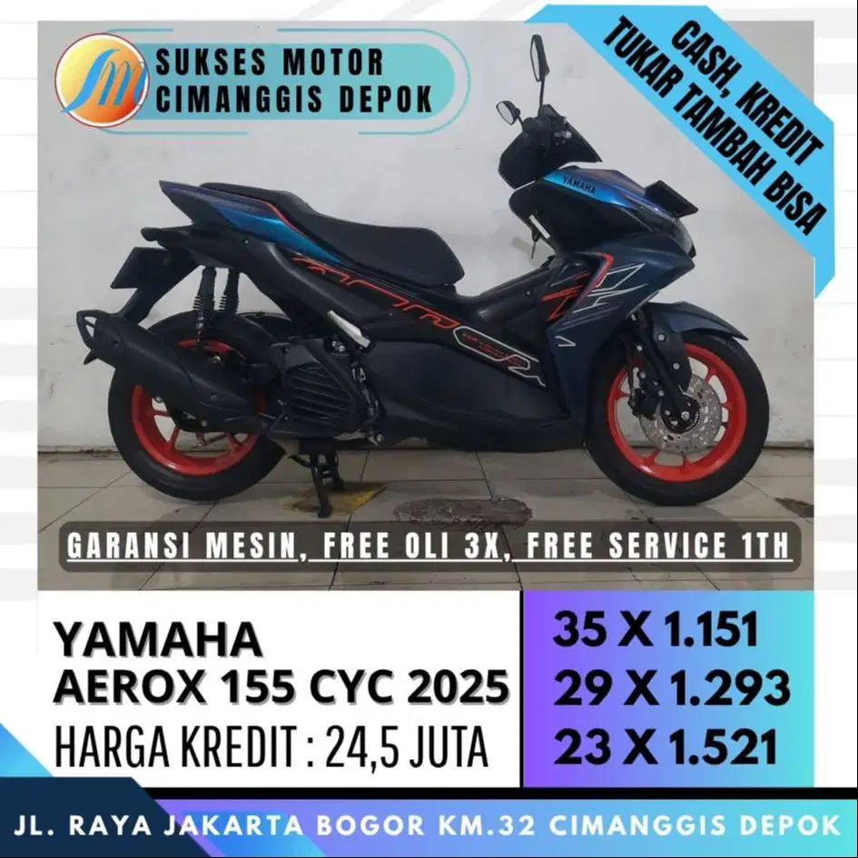 KREDIT AEROX 155 CYC 2025 DP 1JUTA CICILAN RINGAN [SUKSES MOTOR]