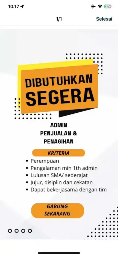 Dibutuhkan segera admin penjualan