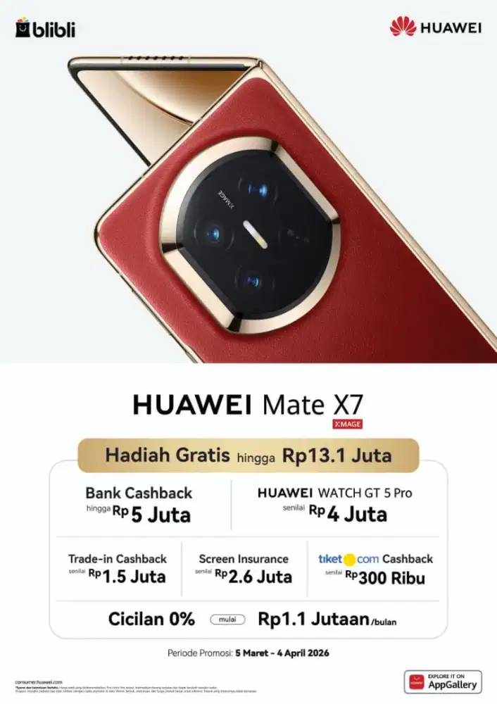 Huawei Mate X7 12/512 Cashback Kartu Kredit UpTo 5 JT+Free GT 5 Pro