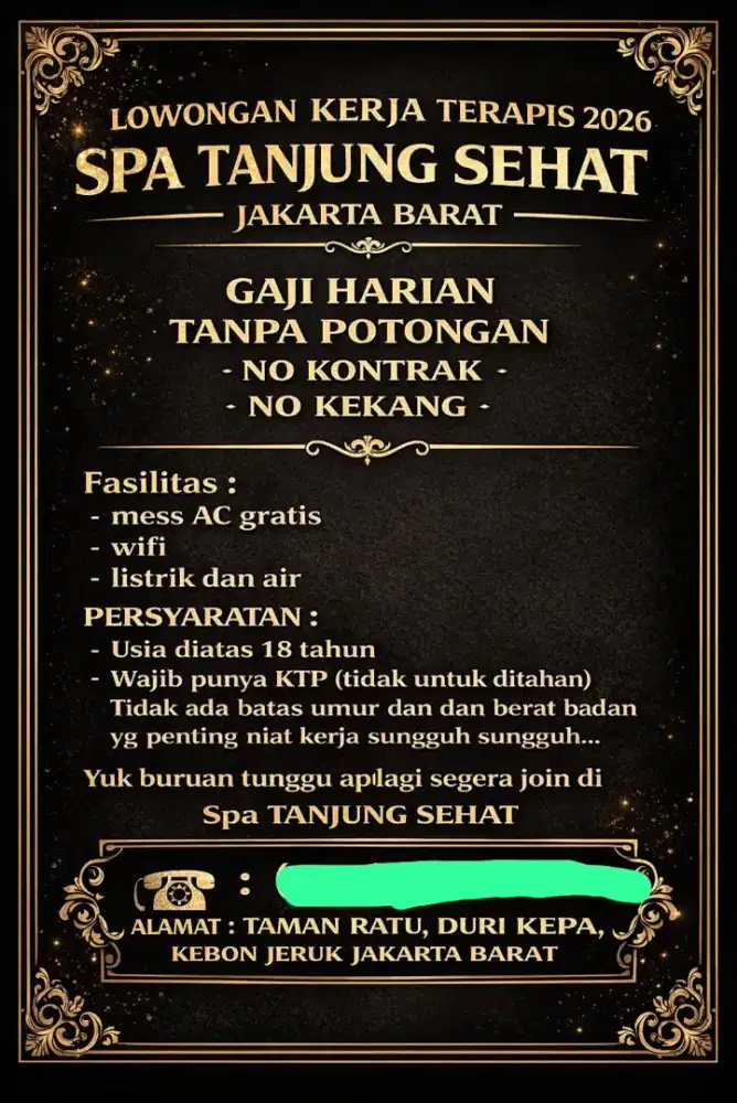 Lowongan terapis plus khusus cewe di spa tanjung sehat kebon jeruk