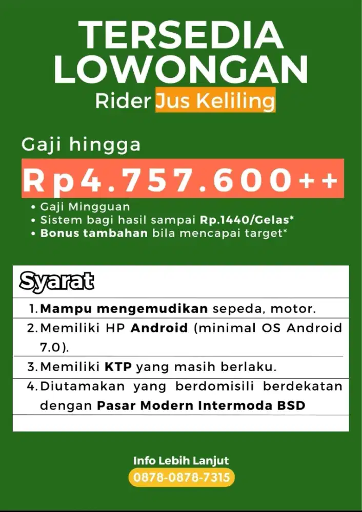 LOWONGAN KERJA: RIDER JUS KELILING (JUS GOES)