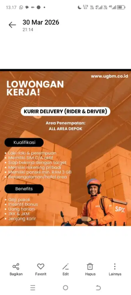 LOKER KURIR SPX SICEPAT