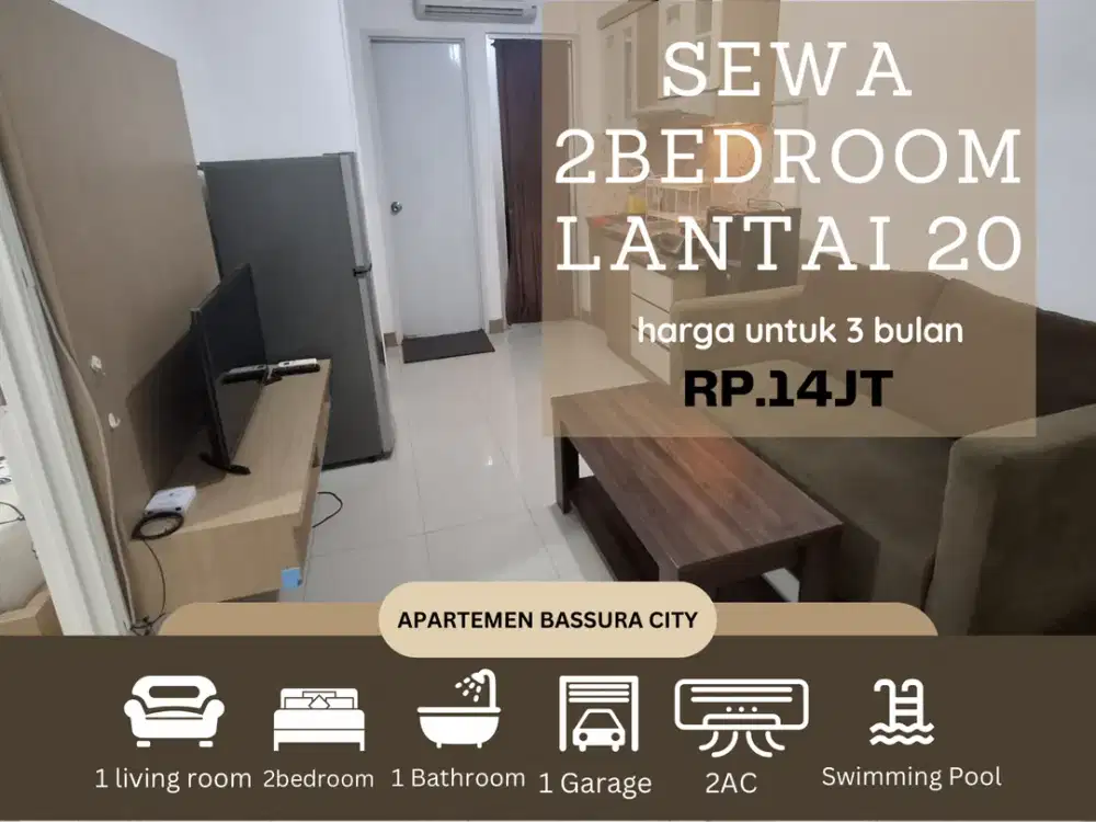 sewa 2 kamar full furnis atas mall apartemen bassura city