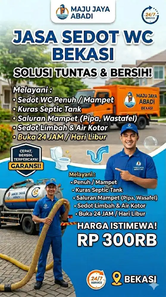 Sedot WC Murah Jatiasih. Spesialis WC Mampet & Kuras Septictank Penuh.