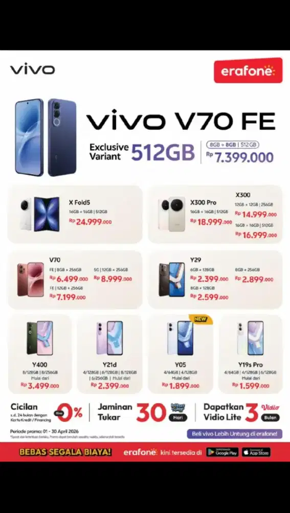 Vivo V70 FE 8/256 ready Lokasi Surabaya