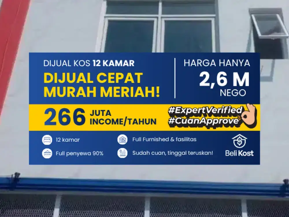 DIJUAL CEPAT KOSAN DEKAT BANDARA SOETA DADAP TANGERANG INCOME 266 JUTA / TAHUN