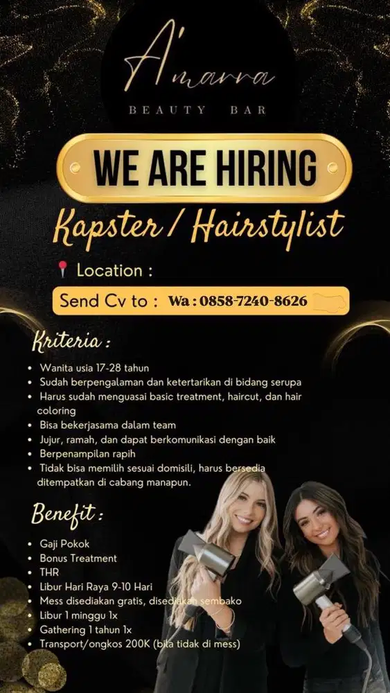 Lowongan pekerjaan hairstylist salon berpengalaman