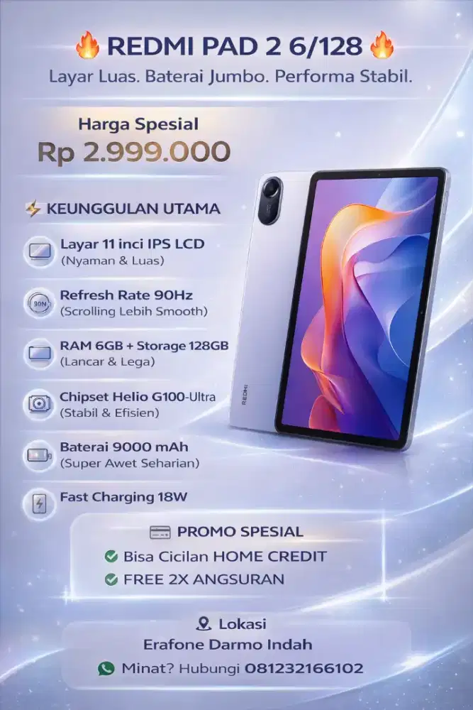 Redmi pad 2 6/128 ready Lokasi Surabaya Barat