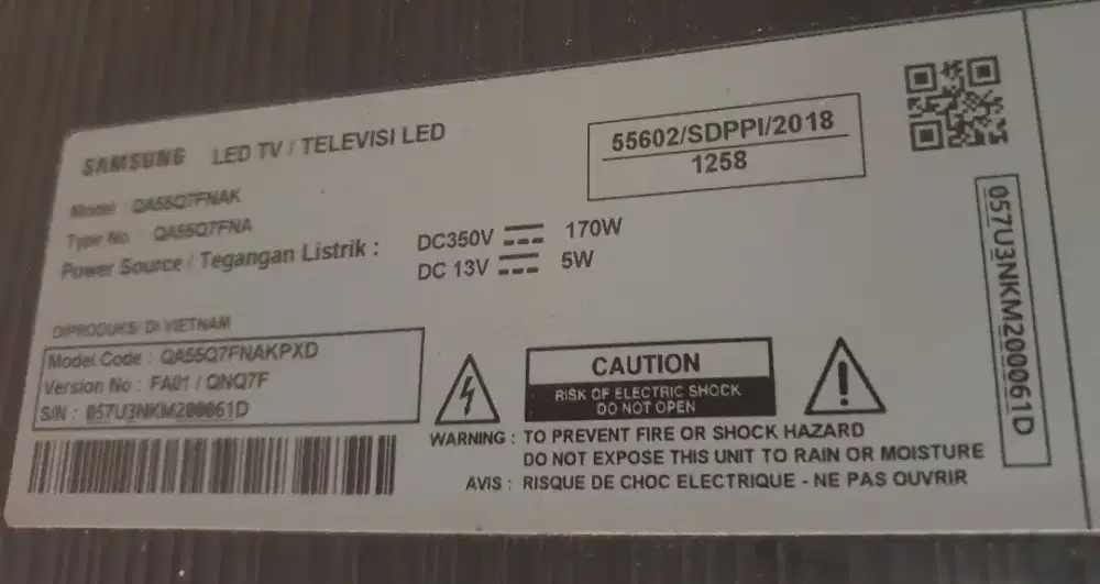[Preloved - Minus] Samsung Smart TV Qled 55 Inch QA55Q7FN