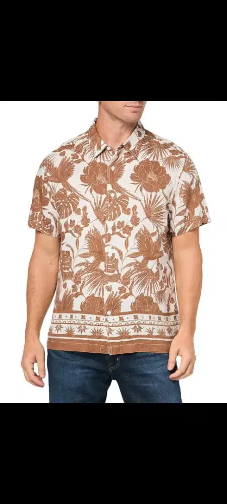 Kemeja Guess Pria Motif Bunga Casual Asli (Original)