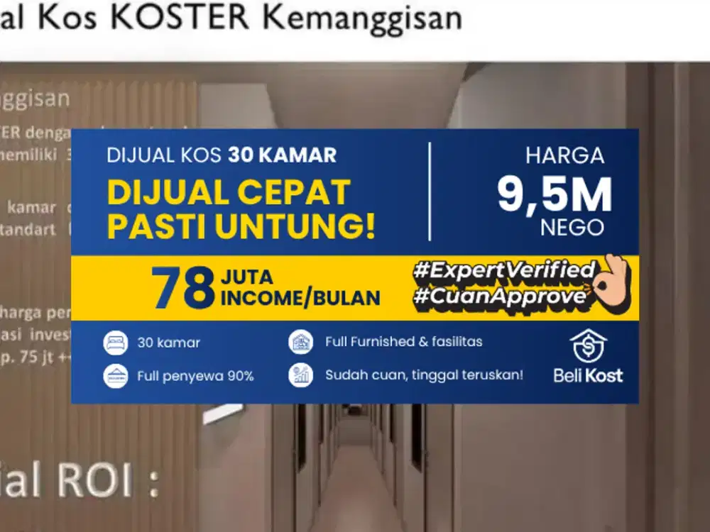 DIJUAL CEPAT Kosan Di TOMANG Jakarta TImur Income sampai 78juta / Bulan