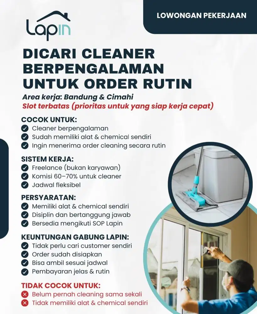 CLEANER BERPENGALAMAN - ORDER RUTIN